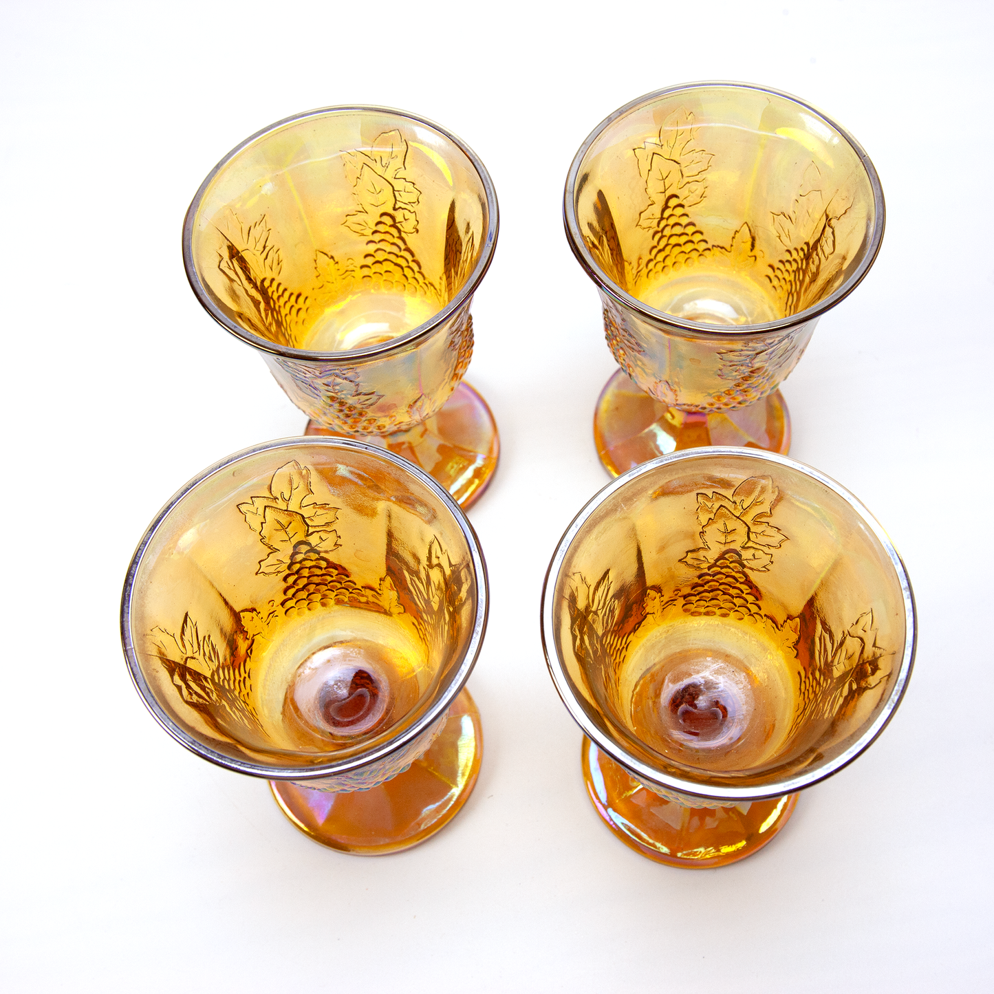 Indiana Harvest Grape Iridescent Amber Glass Goblets Set of 4