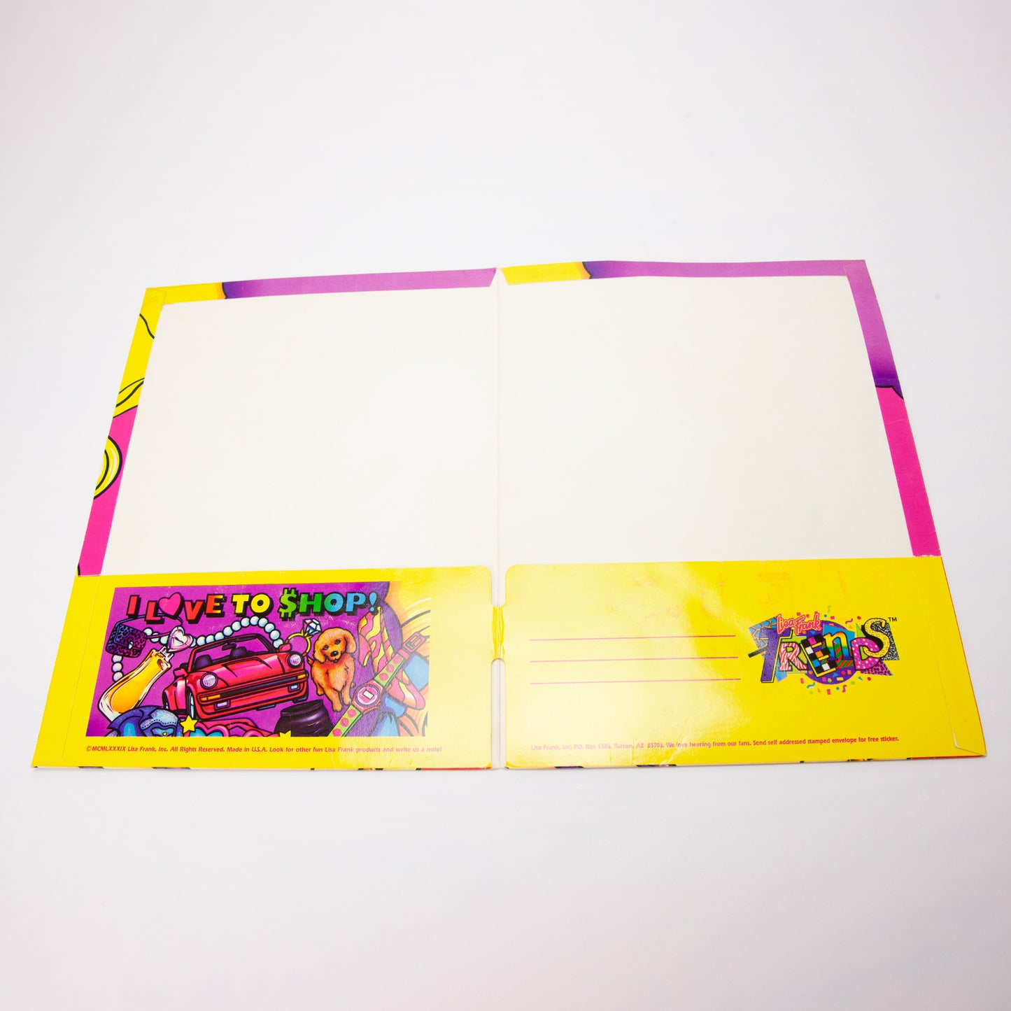 1989 Lisa Frank I Love to Shop Folder 3 Hole Pocket Unpunched