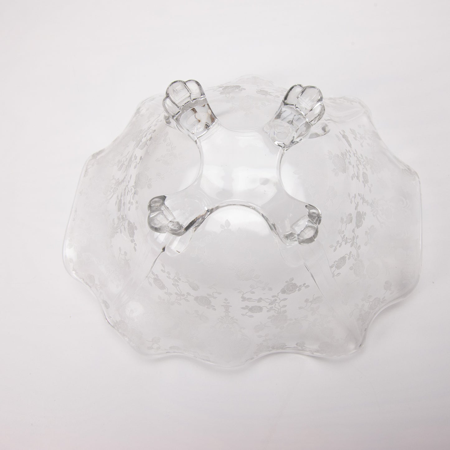 Cambridge Rose Point Etched Footed Square Serving Bowl