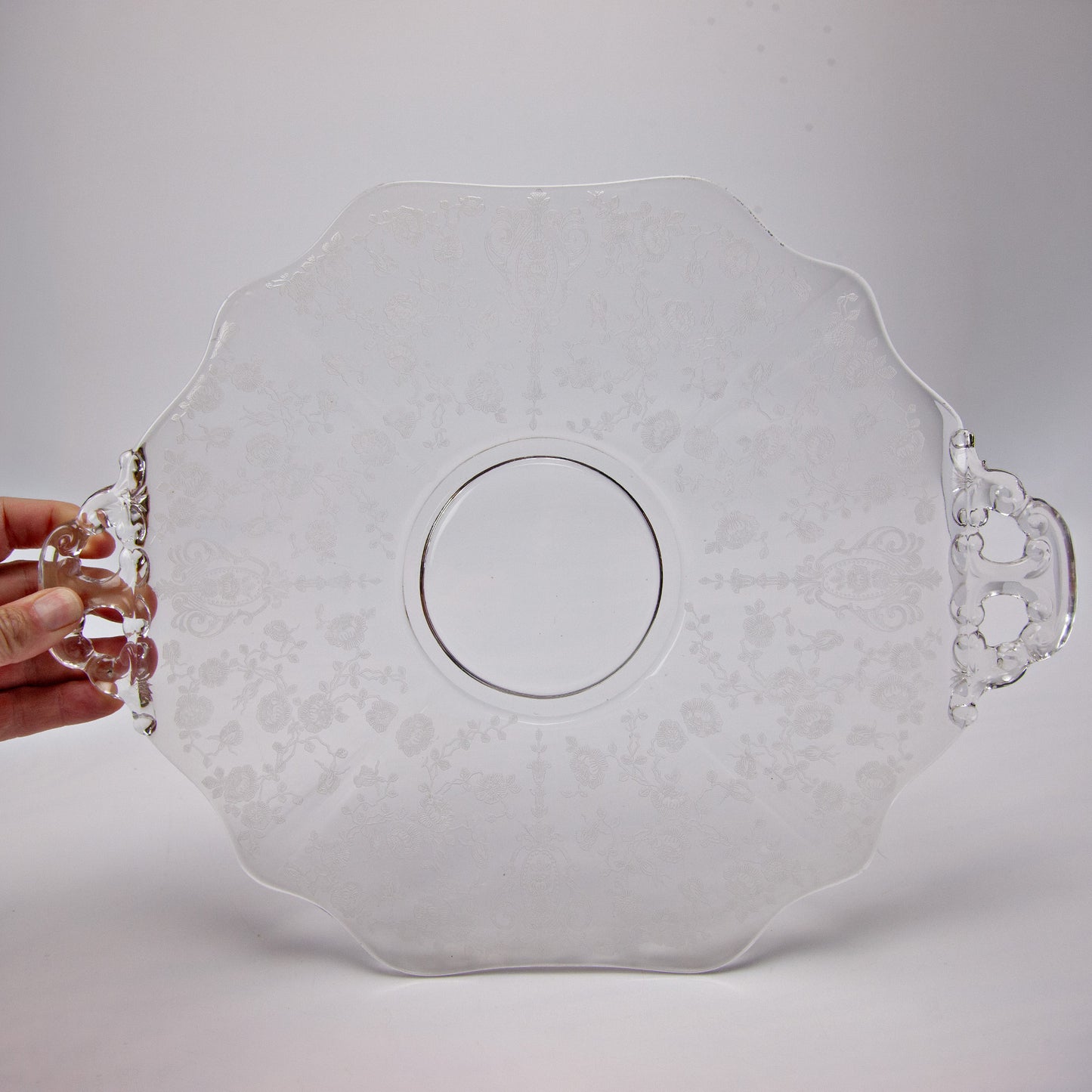 Cambridge Rose Point Etched Crystal Sugar Creamer & Serving Set of 8
