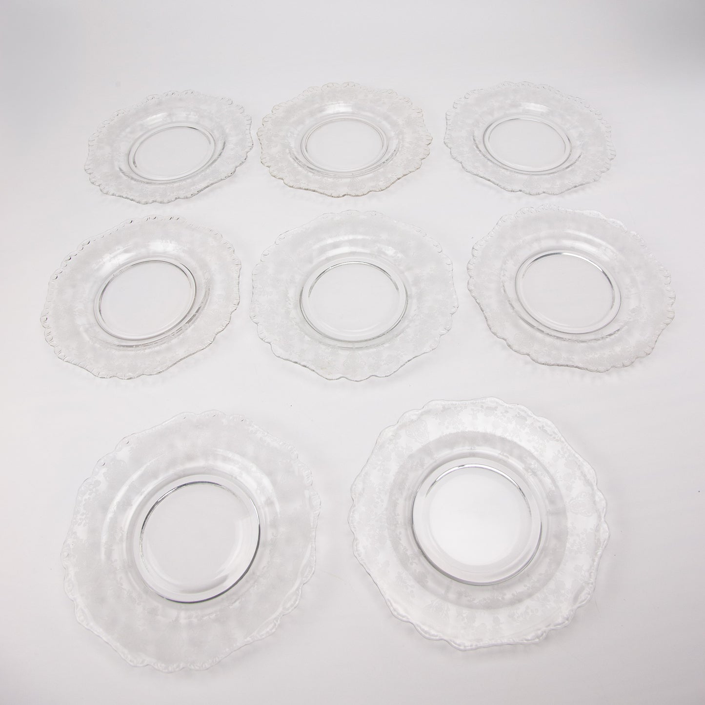 Cambridge Rose Point Etched Crystal 8" Salad Dessert Plates set of 8
