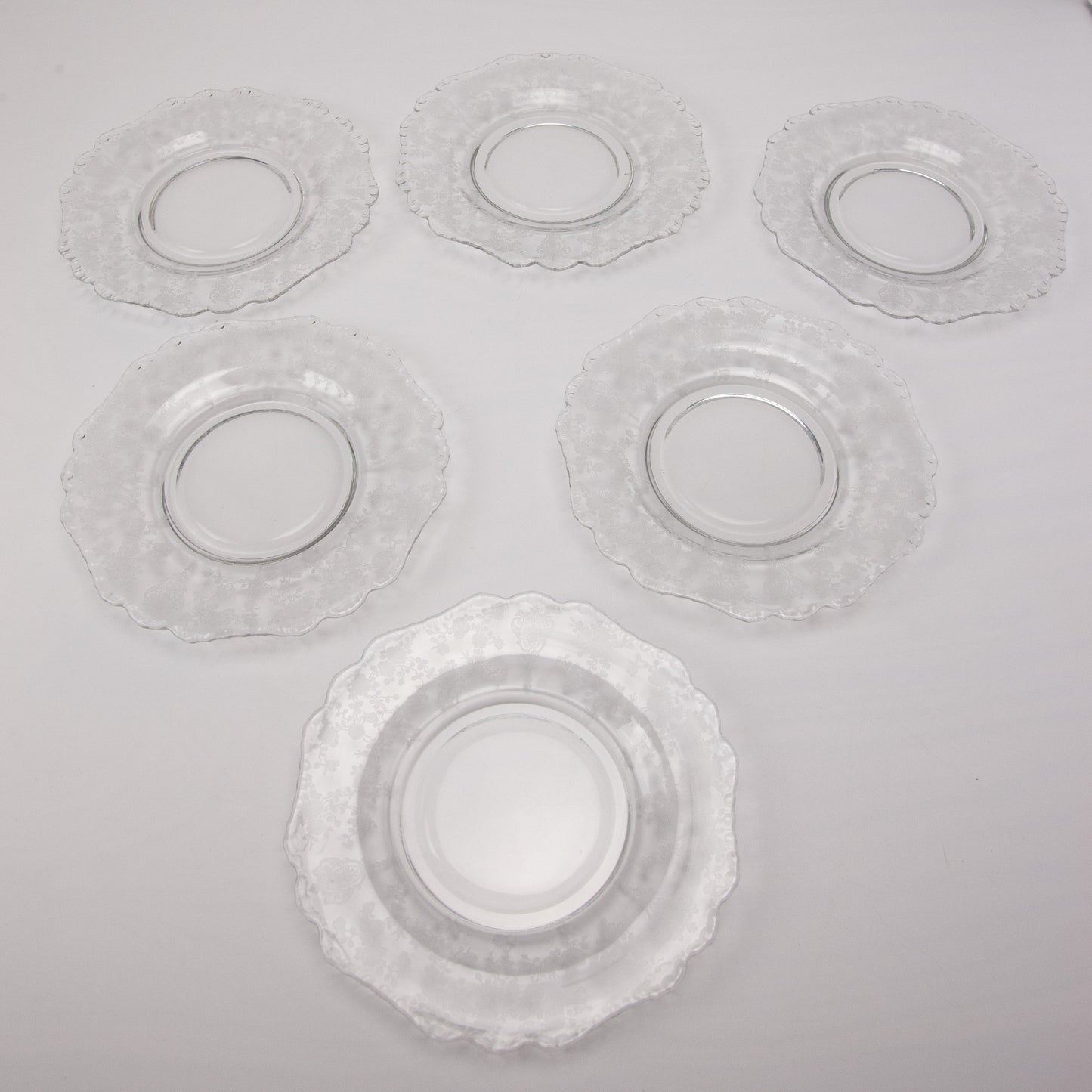 Cambridge Rose Point Etched Crystal 8" Salad Dessert Plates Set of 6