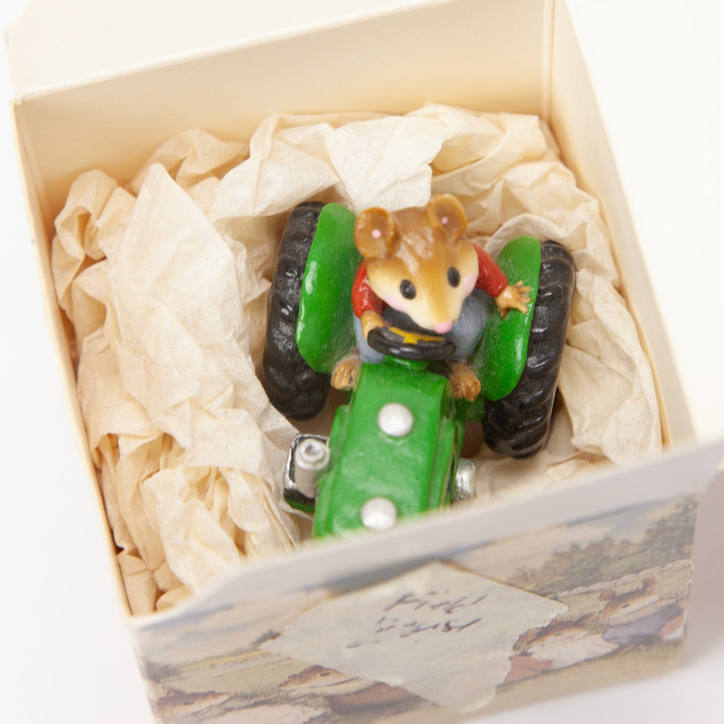 Wee Forest Folk M-133 Field Mouse Green Tractor Figure with Box