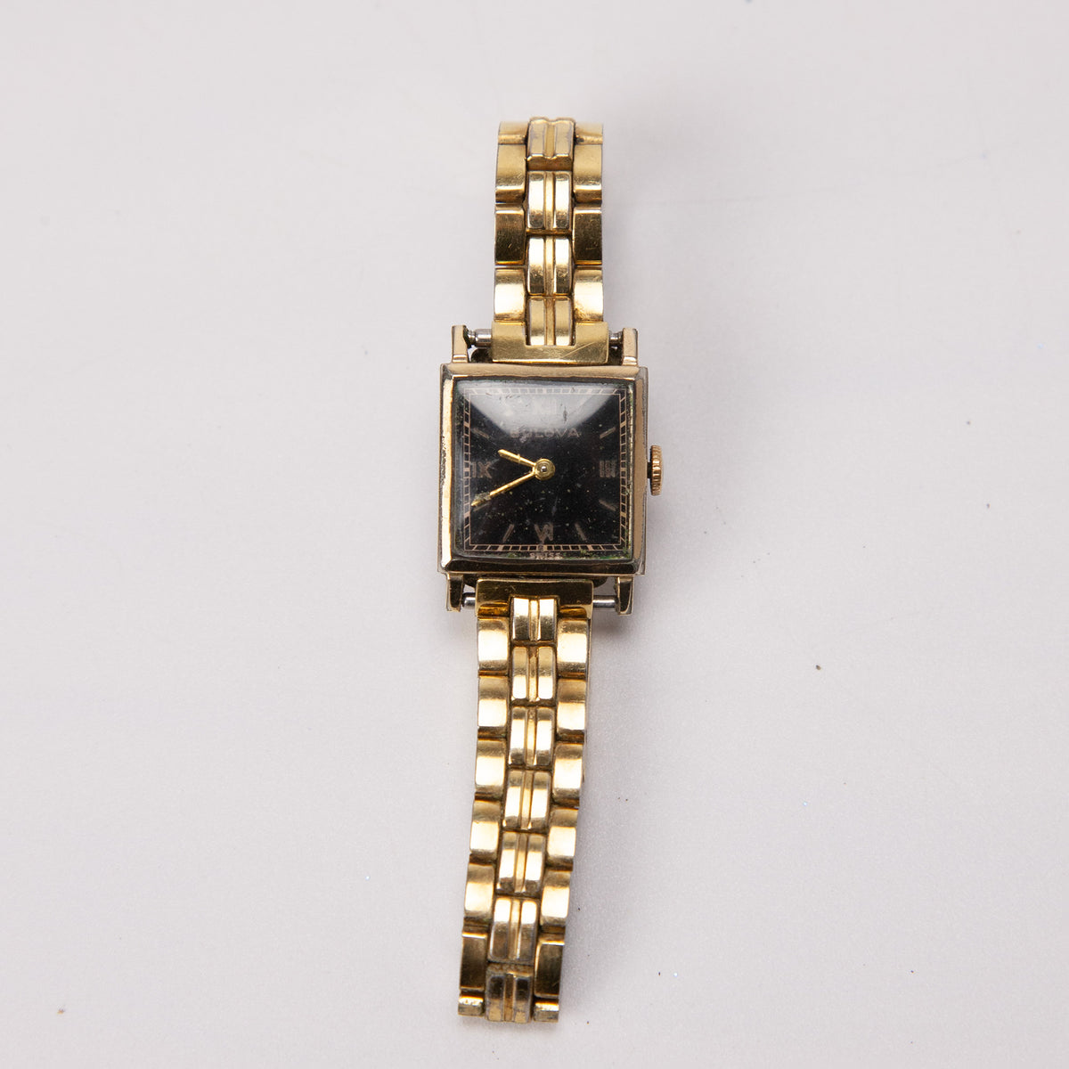 1950s Bulova Women's Tank Style Wind Up Watch Roman Numerals Seiko Band