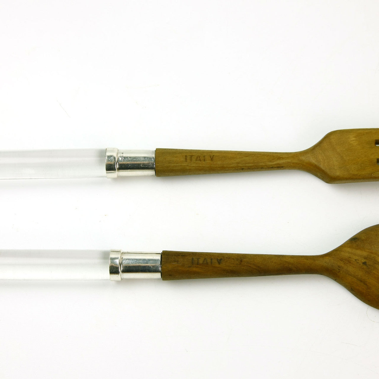 MCM Teak and Lucite Salad Serving Set with Silver-Plated Detailing