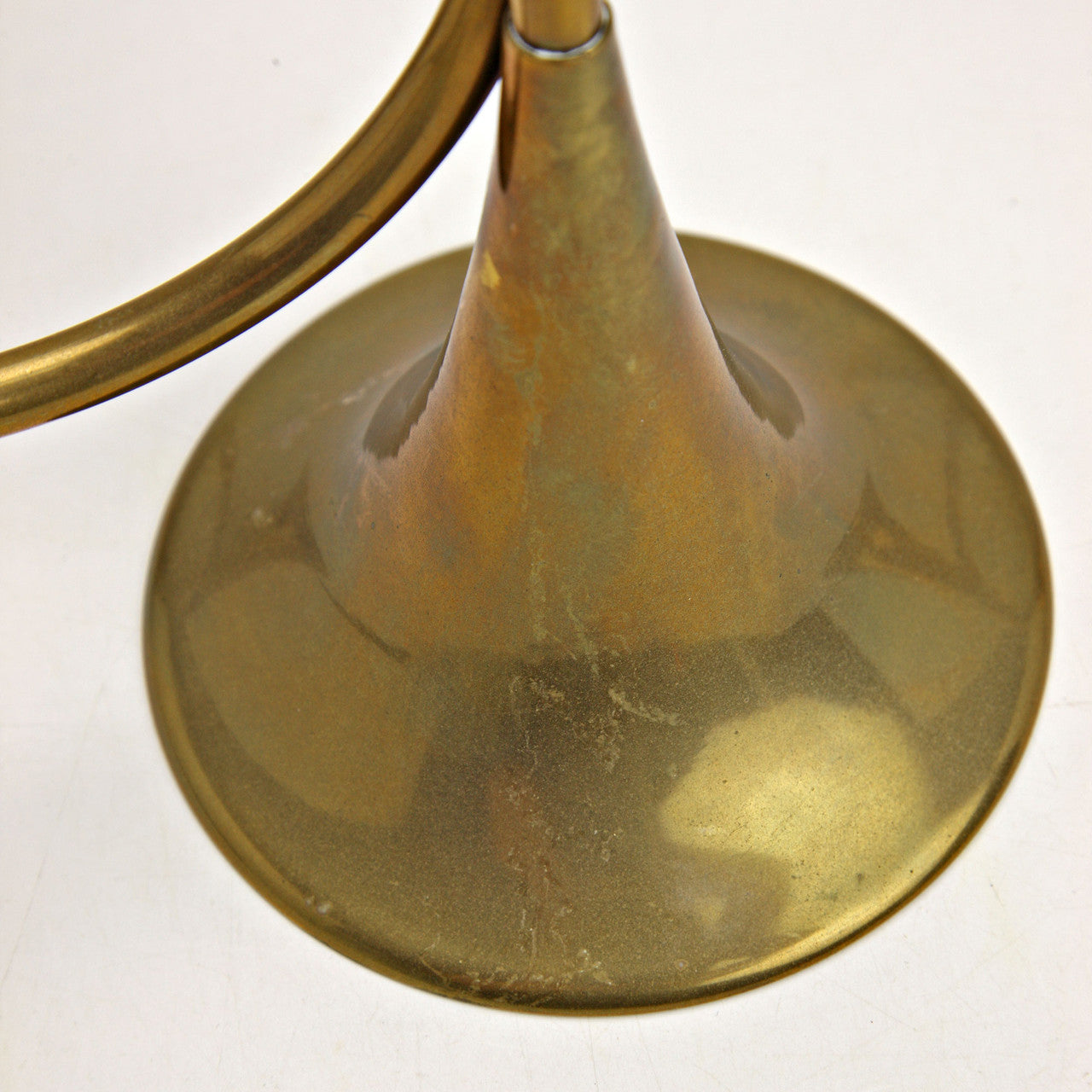 Mid-Century Brass Bugle Candle Holders w/ Red Glass Tulip Shades Set of 3