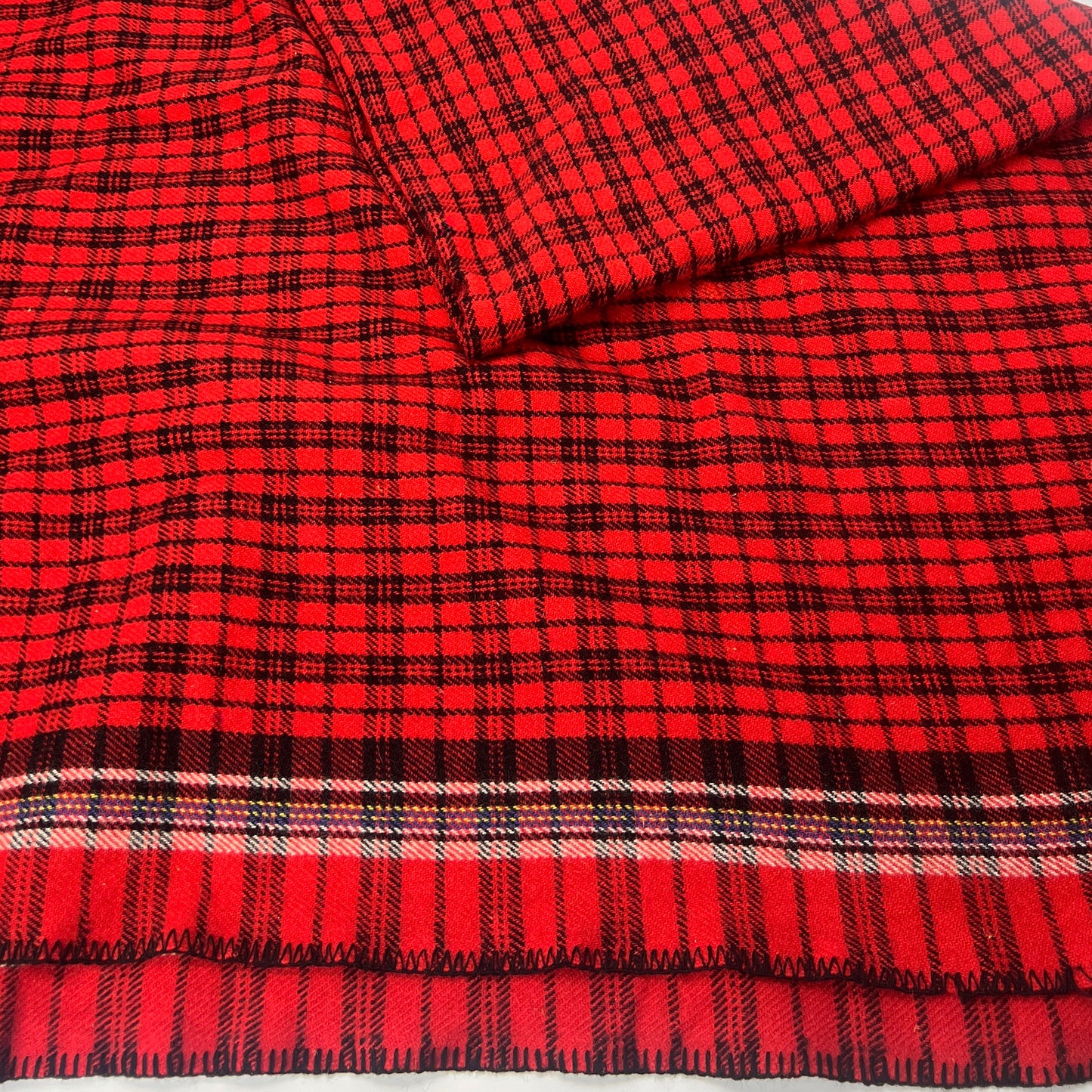 1990s Ralph Lauren Red Black Wool Blanket 90x90 Full Size