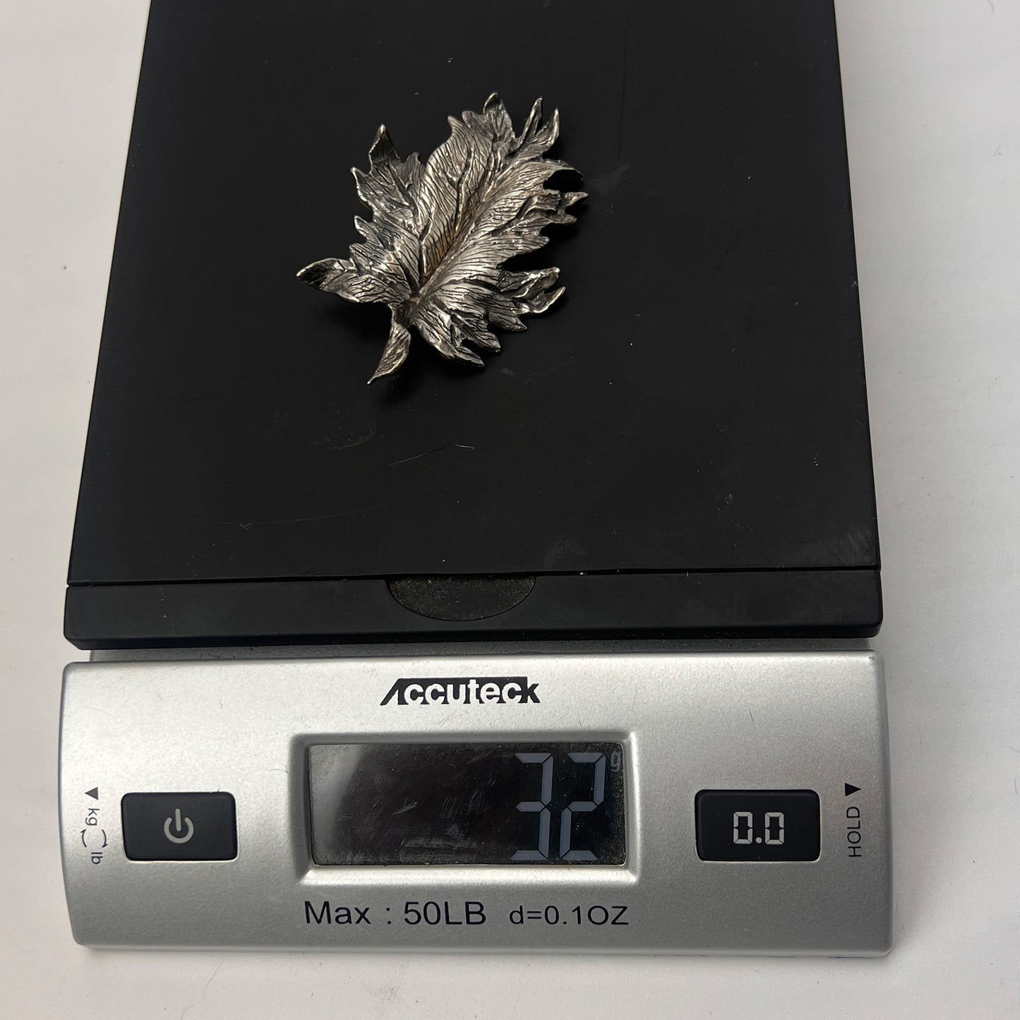 Vintage Sterling Silver Leaf Brooch Pin 32 Grams