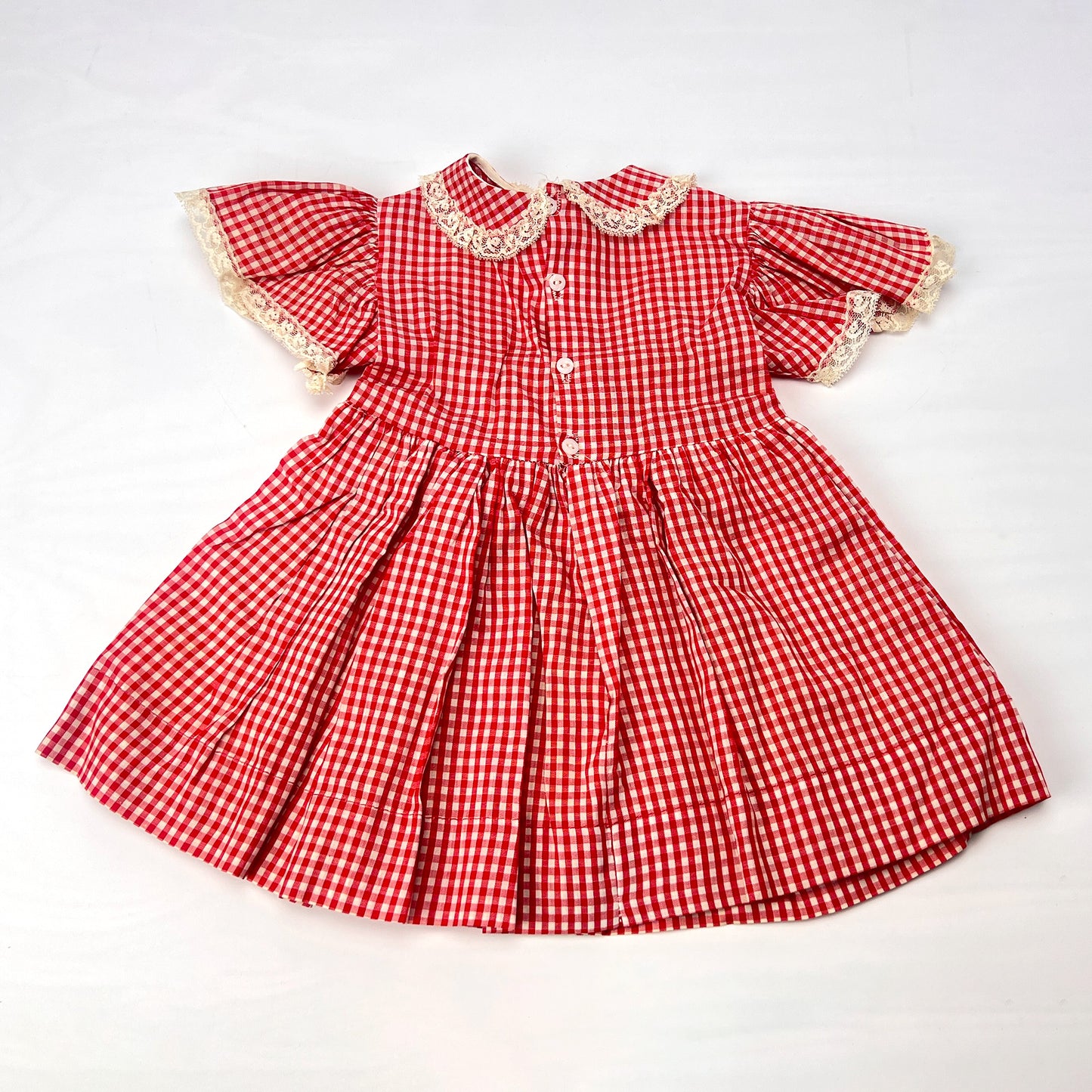 Vintage Patti Playpal 35" Doll Dress Red Gingham Check Lace Trim