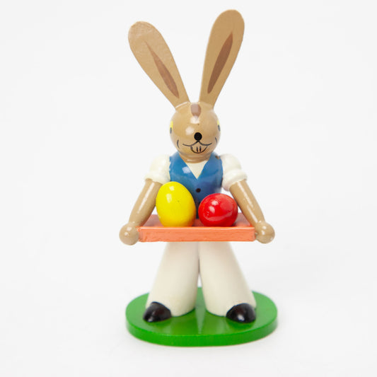 Vintage Erzgebirge Wood Easter Bunny Holding Eggs Figurine