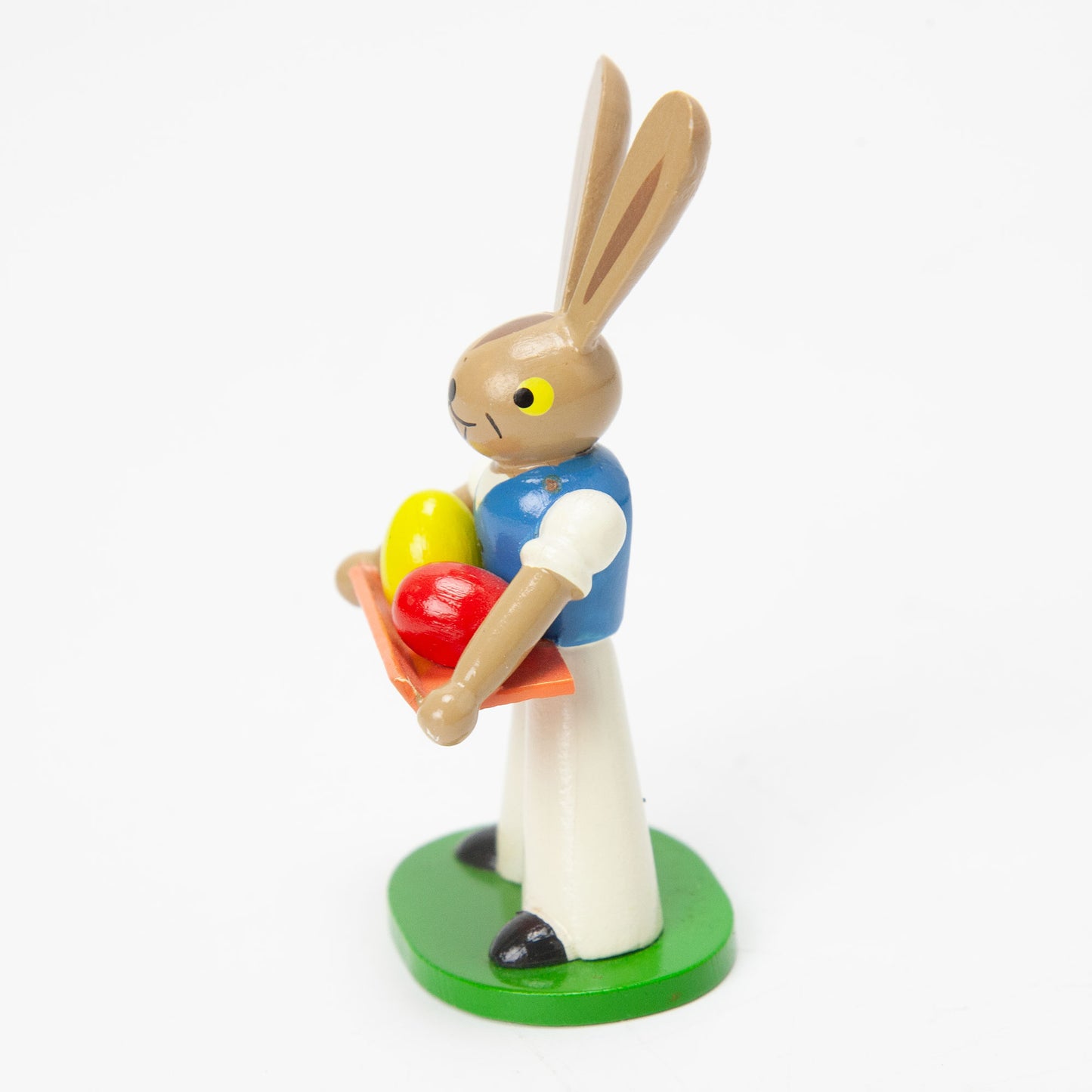 Vintage Erzgebirge Wood Easter Bunny Holding Eggs Figurine