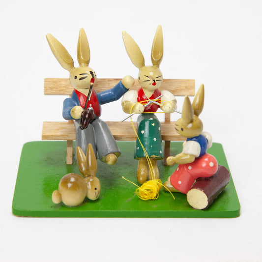 Vintage Erzgebirge Wood Easter Bunny Family Bench Figurine As Is