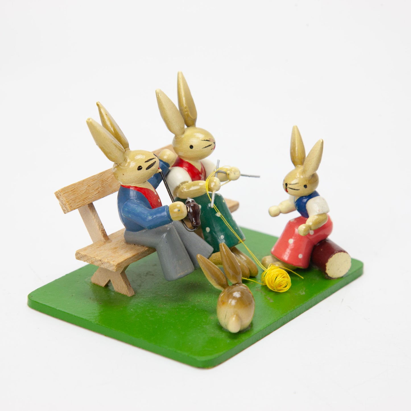 Vintage Erzgebirge Wood Easter Bunny Family Bench Figurine As Is