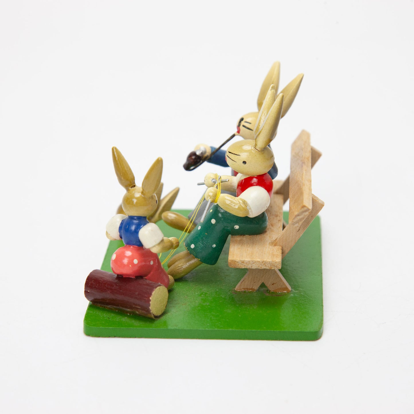 Vintage Erzgebirge Wood Easter Bunny Family Bench Figurine As Is