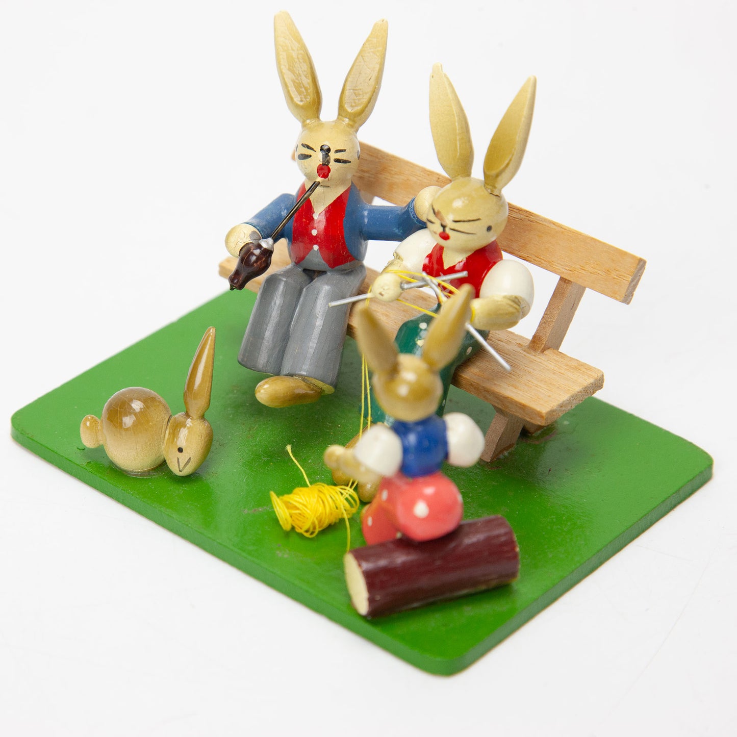 Vintage Erzgebirge Wood Easter Bunny Family Bench Figurine As Is
