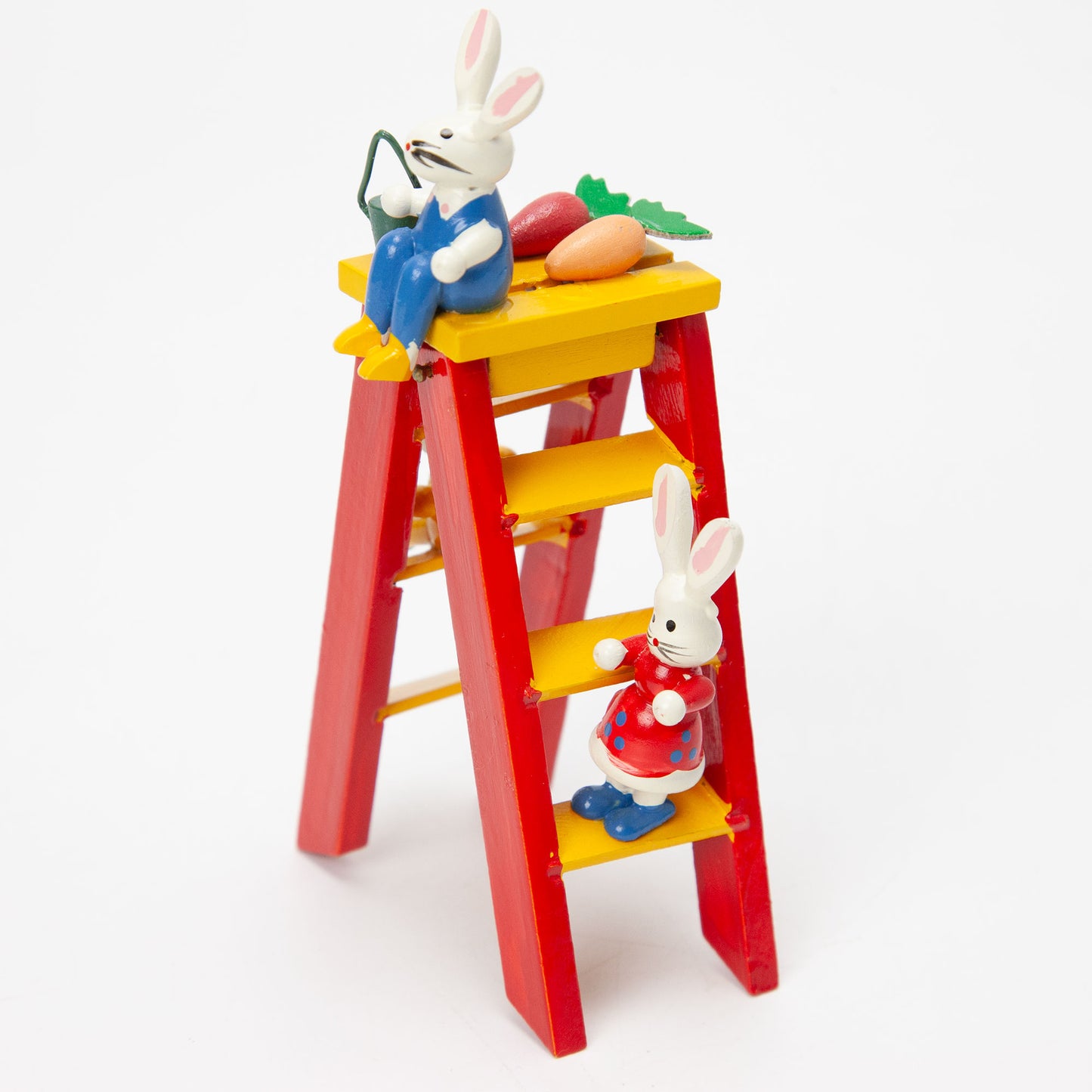 Vintage Erzgebirge Wood Easter 3 Bunnies on Ladder Figurine