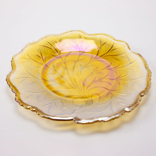 Vintage Indiana Carnival Glass Amber Leaf Pattern 10 Inch Plate