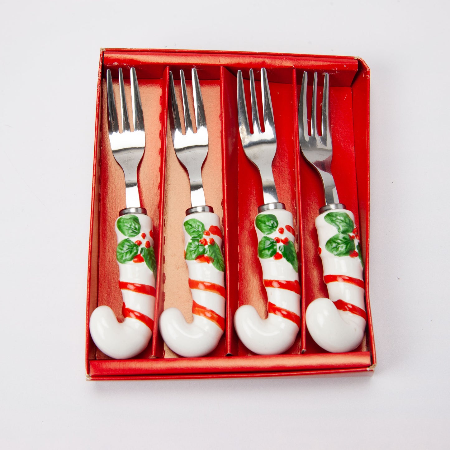 Vintage Christmas Candy Cane Appetizer Forks Set 4 Japan