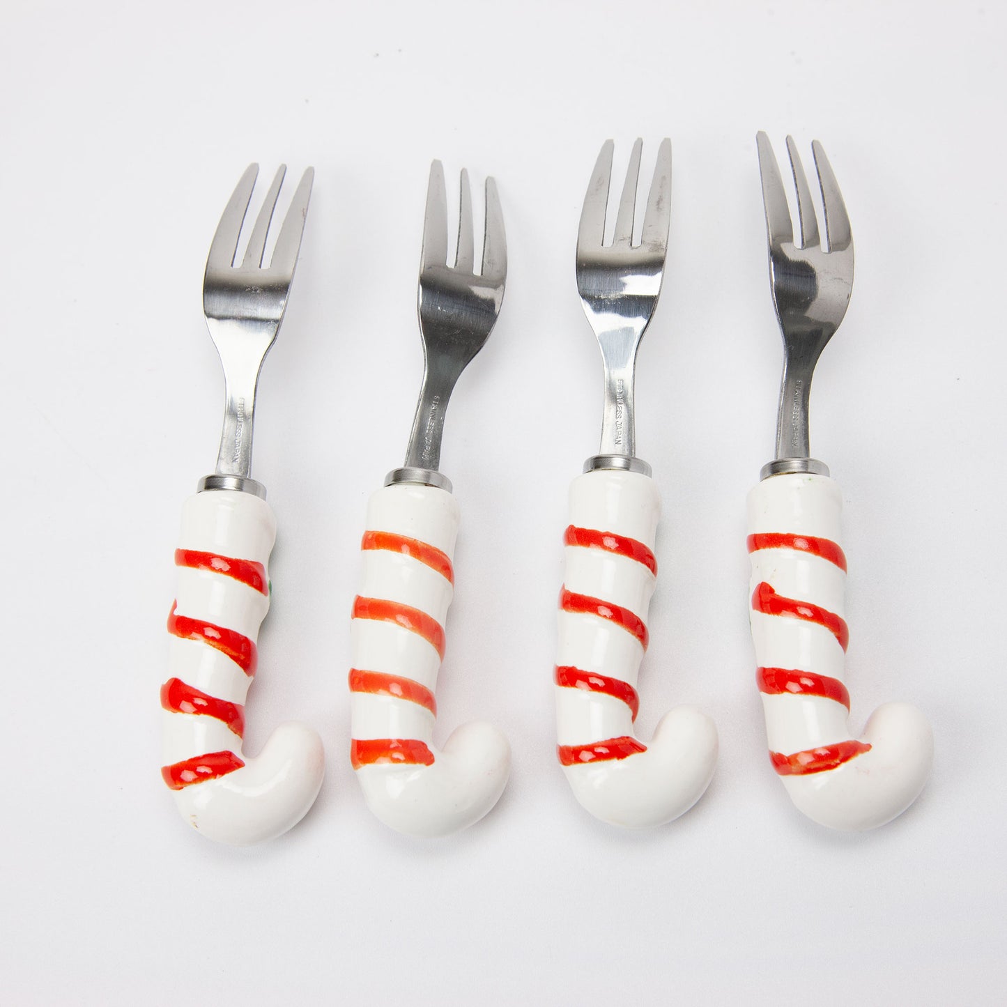 Vintage Christmas Candy Cane Appetizer Forks Set 4 Japan