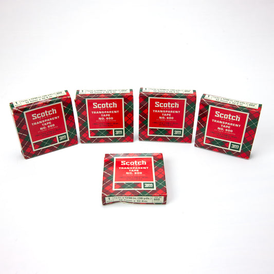 Vintage Scotch Transparent Tape No. 600 Christmas Wrapping Tape NOS Lot of 5