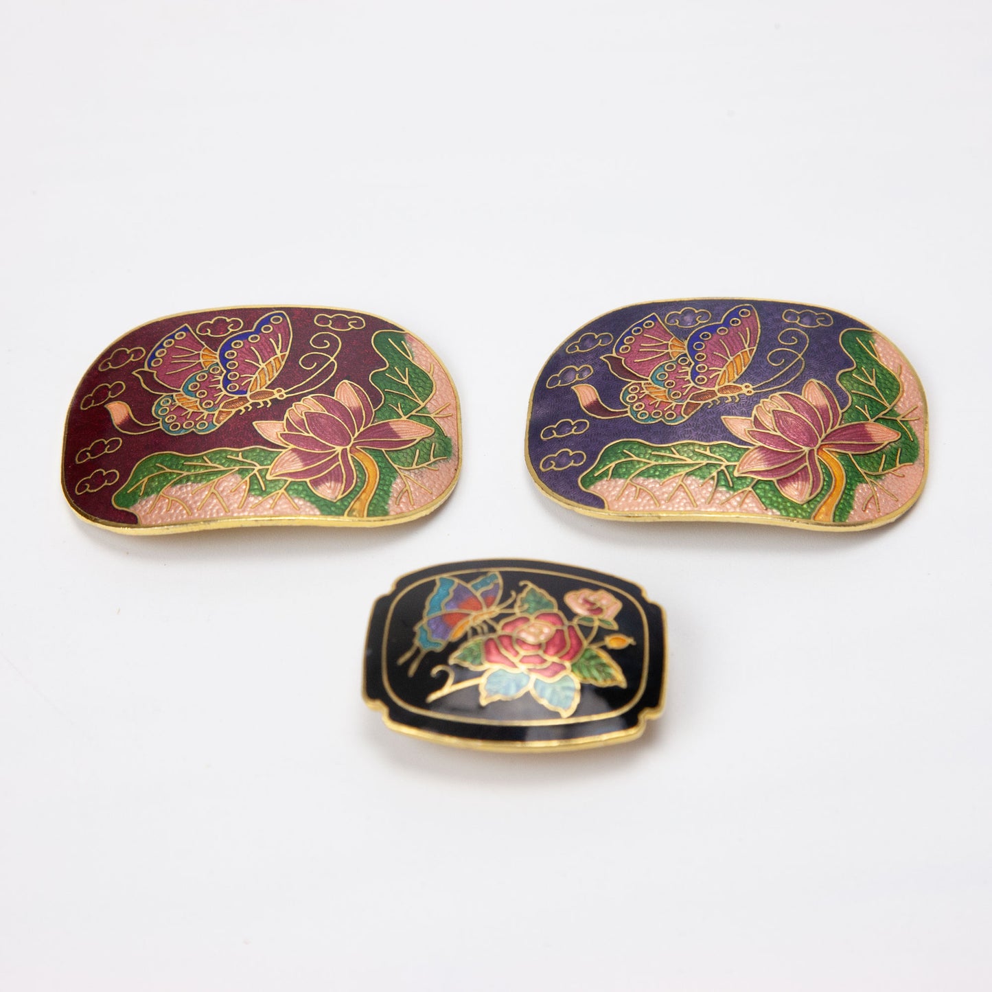Vintage Cloisonne Enamel Butterfly Floral Belt Buckles Lot 3