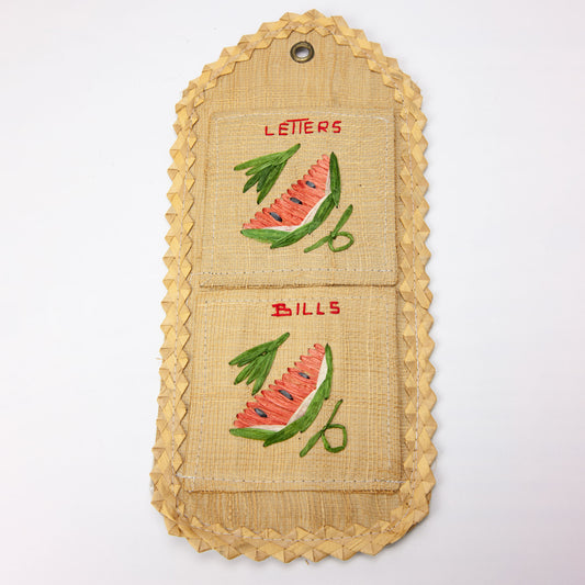 Vintage Woven Jute Watermelon Wall Pocket Letter Holder Decor