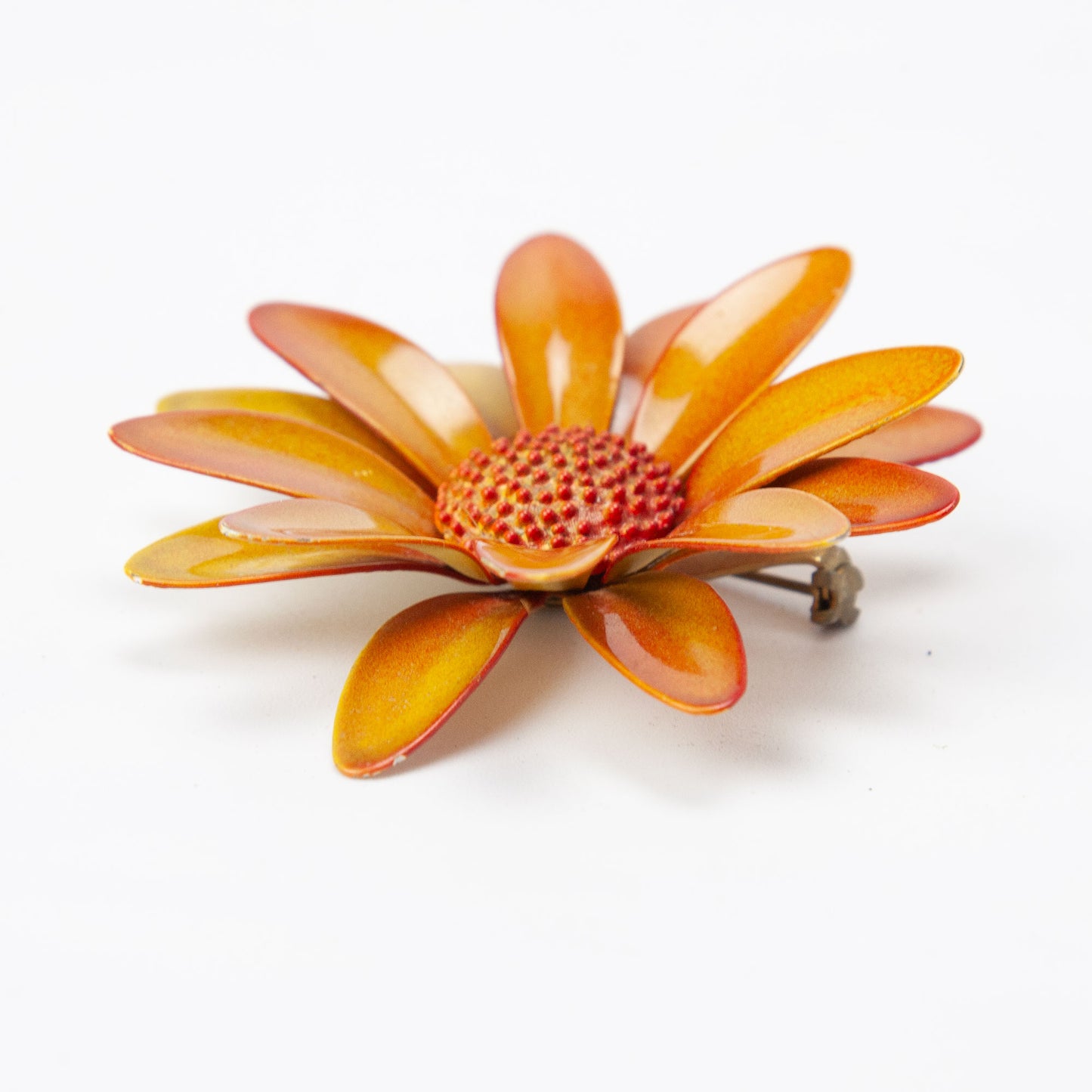 Vintage Enamel Orange Flower Power Brooch 2.25 Inch