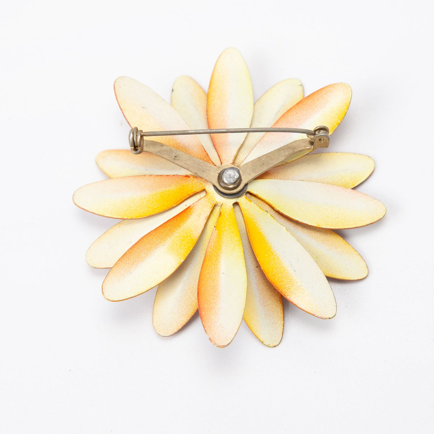 Vintage Enamel Orange Flower Power Brooch 2.25 Inch