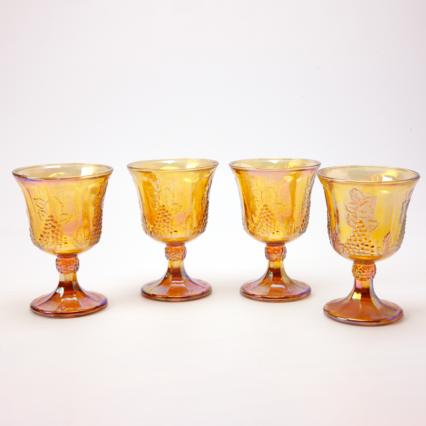 Indiana Harvest Grape Iridescent Amber Glass Goblets Set of 4
