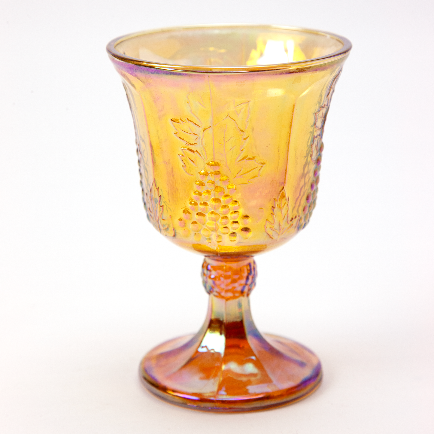 Indiana Harvest Grape Iridescent Amber Glass Goblets Set of 4