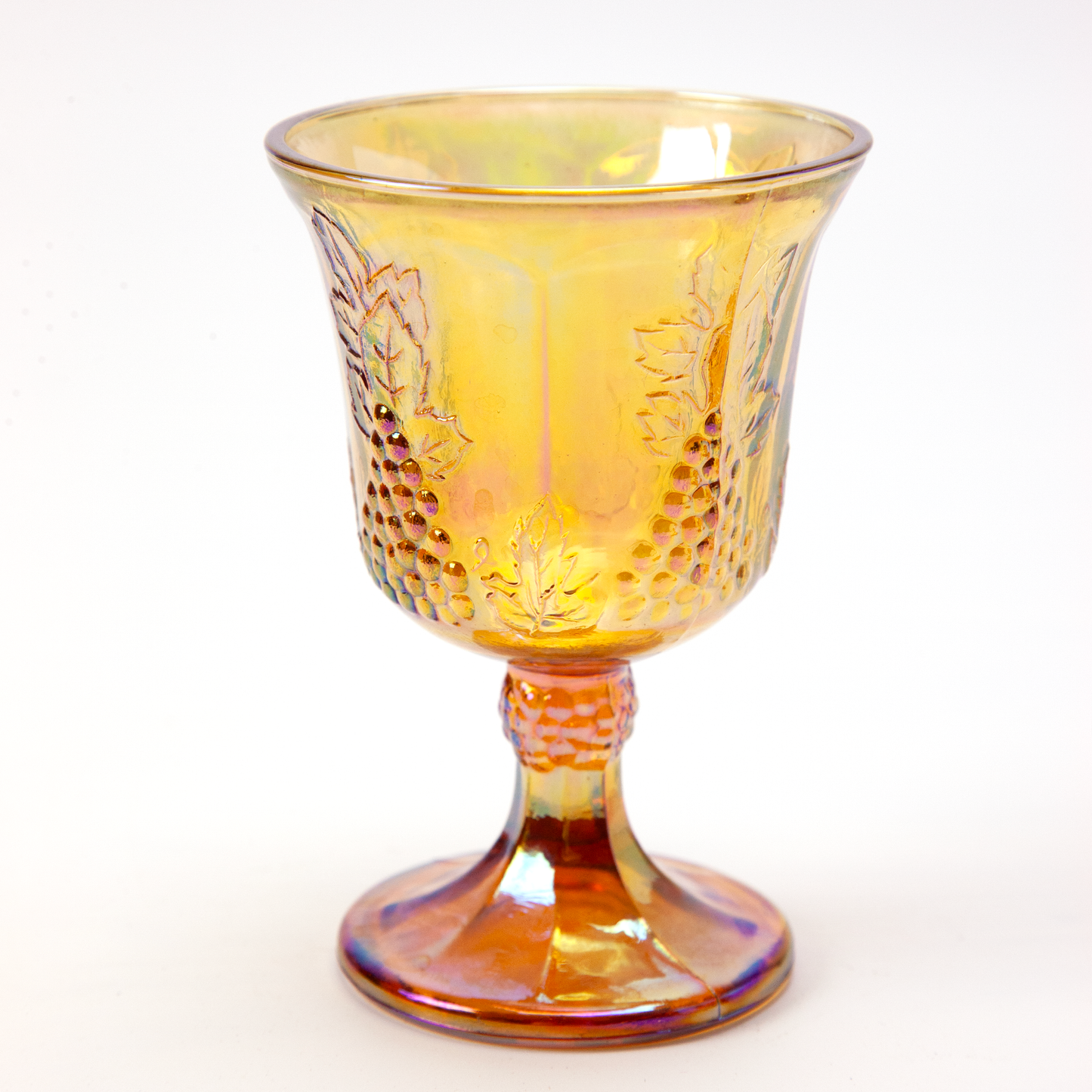 Indiana Harvest Grape Iridescent Amber Glass Goblets Set of 4