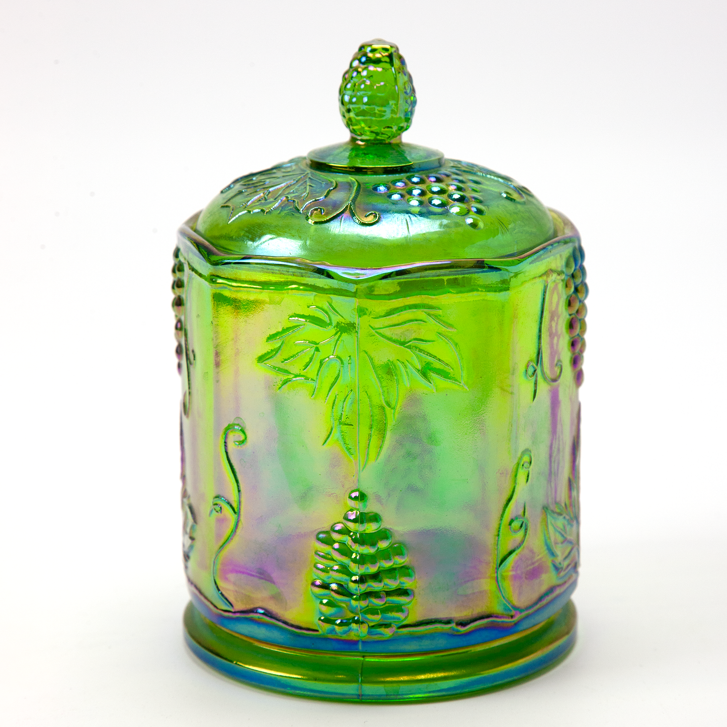 Indiana Harvest Grape Iridescent Green Glass Canister