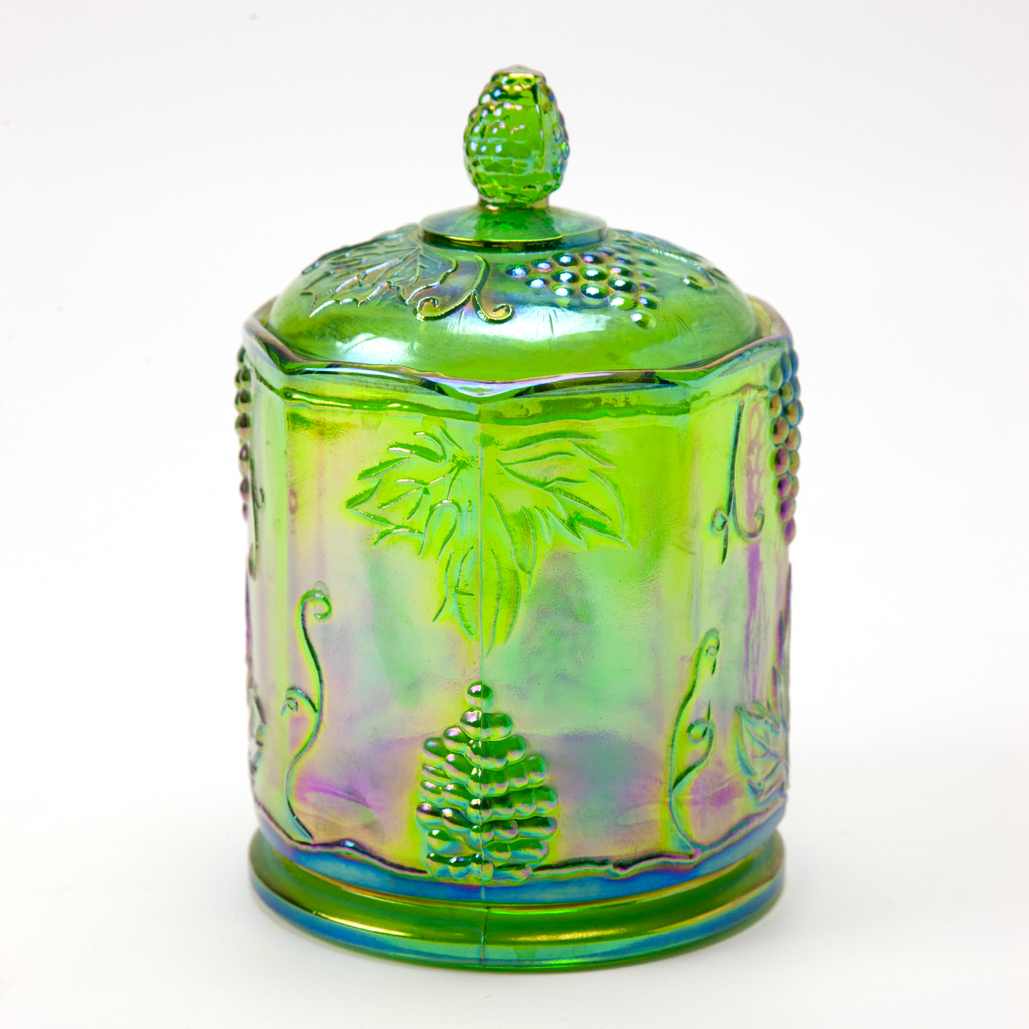 Indiana Harvest Grape Iridescent Green Glass Canister