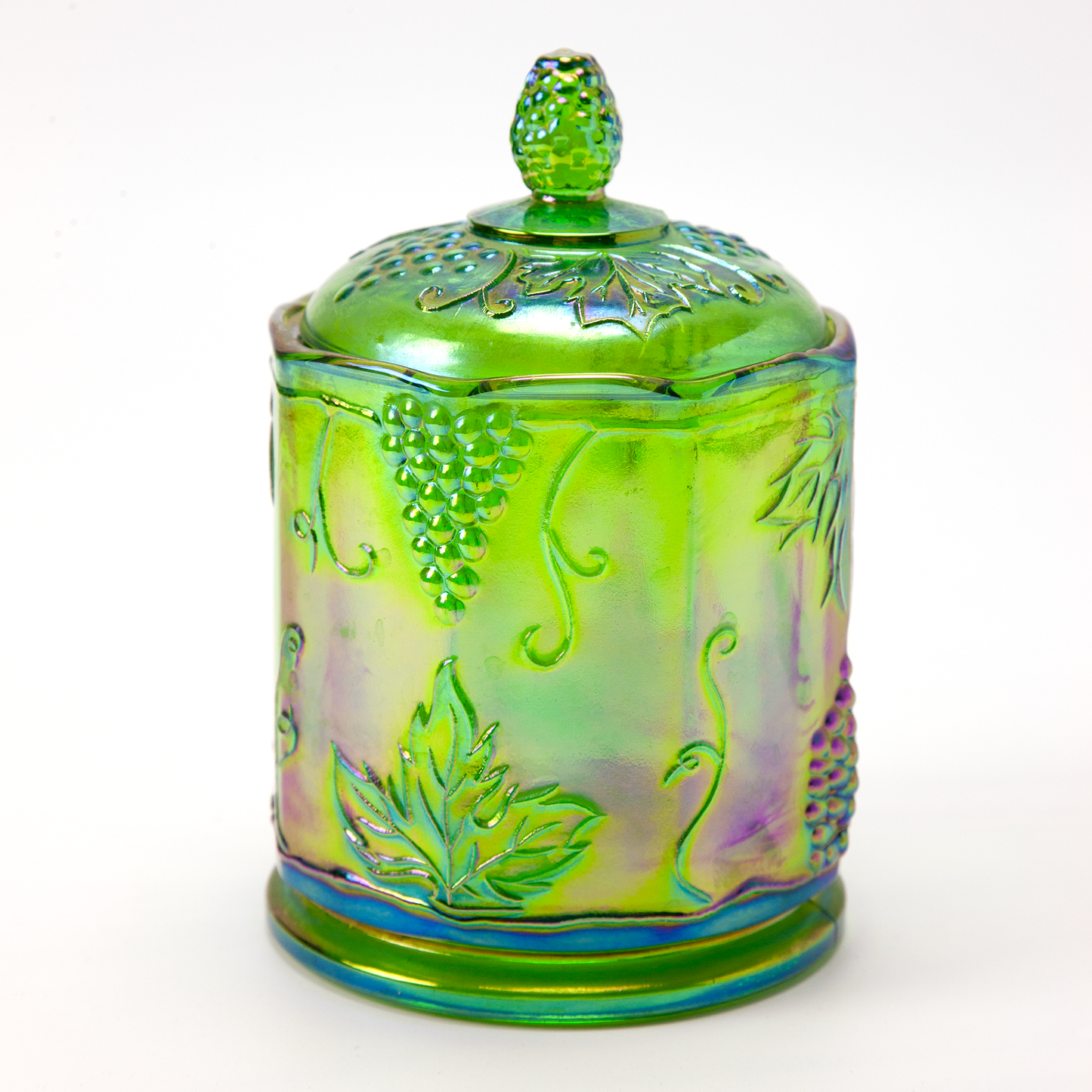 Indiana Harvest Grape Iridescent Green Glass Canister