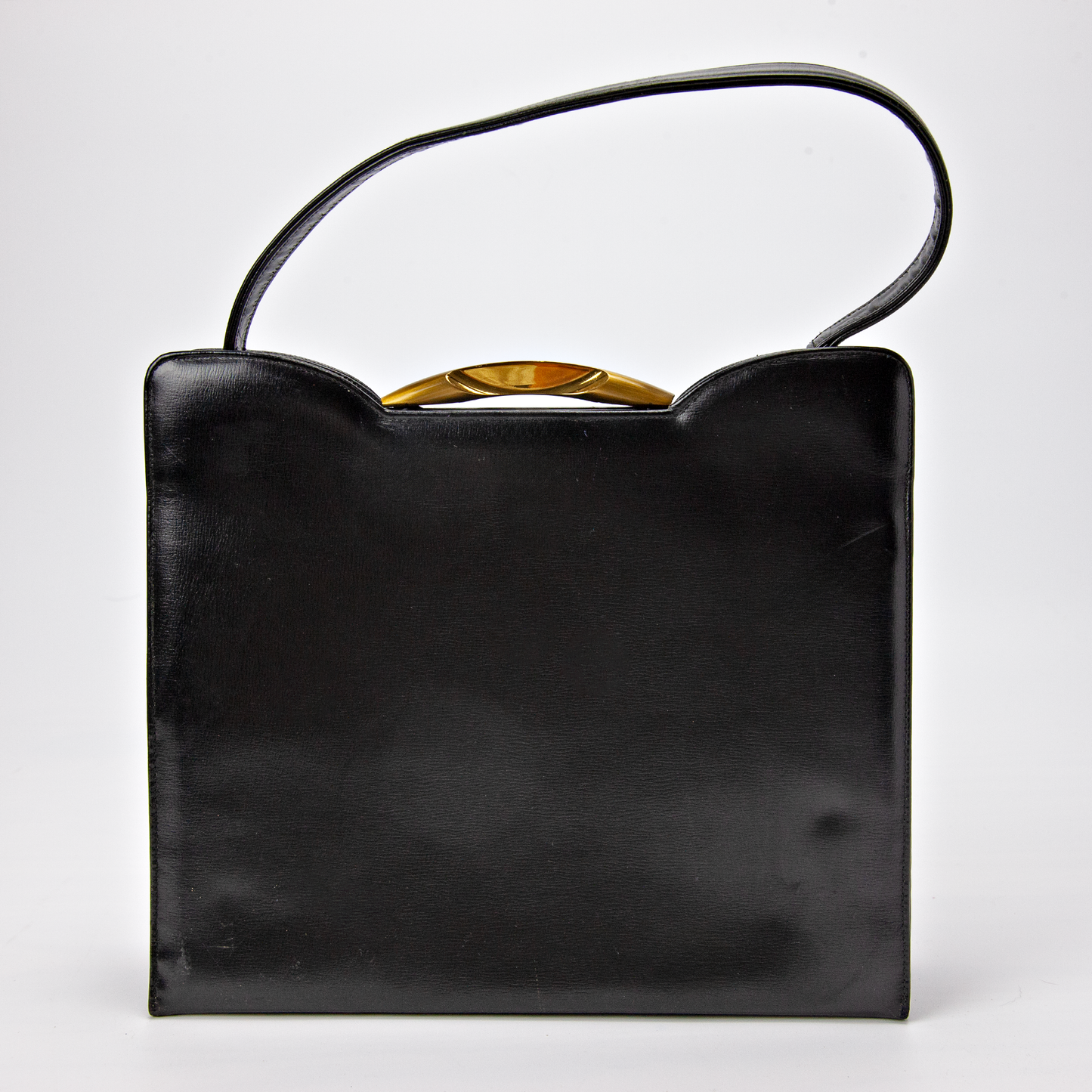 Vintage 1960s Caprice Black Top Handle Gold Clasp Mod Handbag