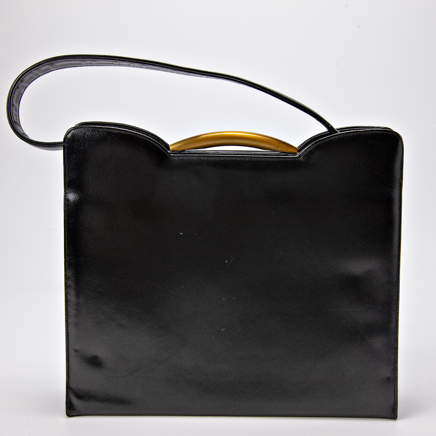 Vintage 1960s Caprice Black Top Handle Gold Clasp Mod Handbag