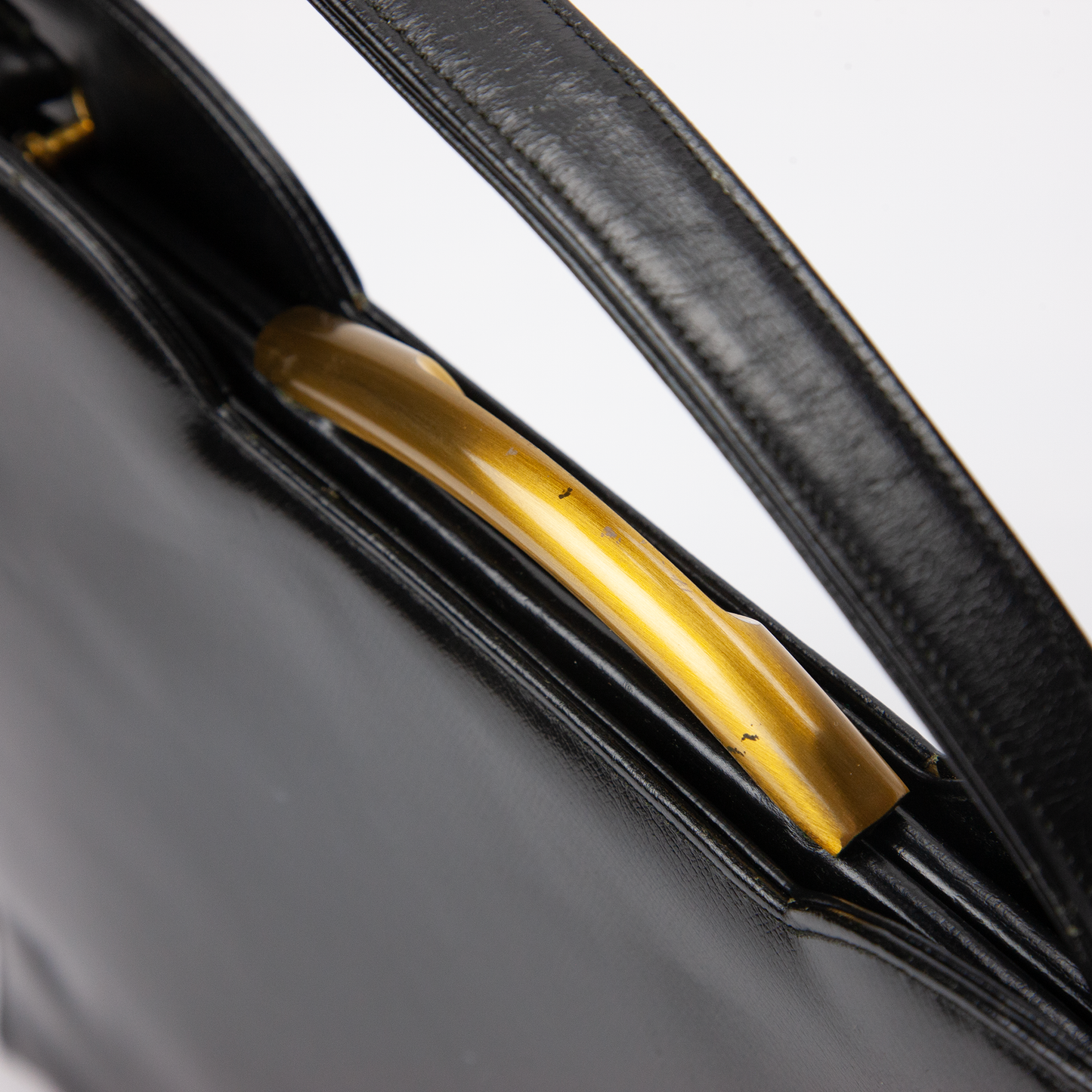 Vintage 1960s Caprice Black Top Handle Gold Clasp Mod Handbag