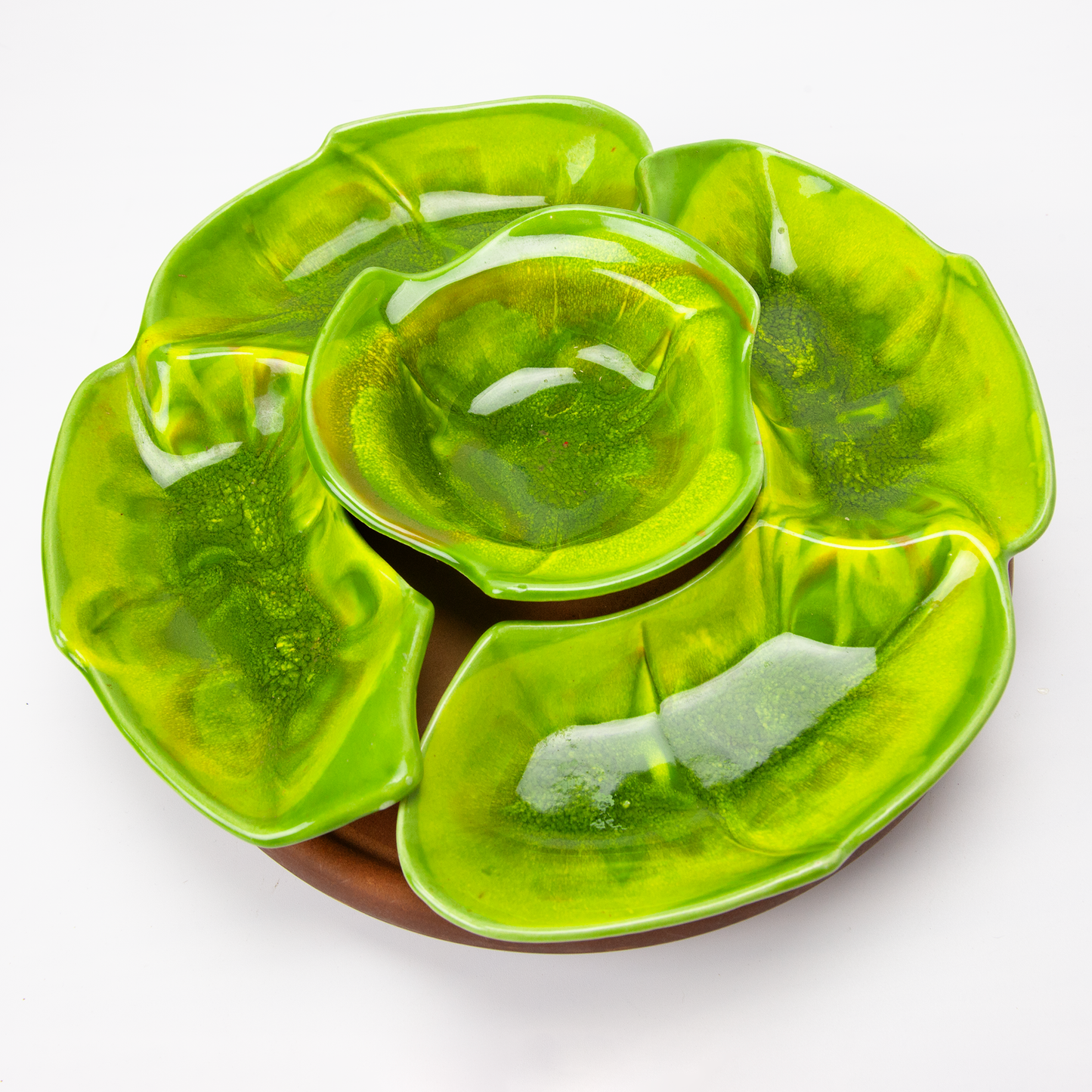 Vintage MCM California Pottery Lazy Susan Relish Set