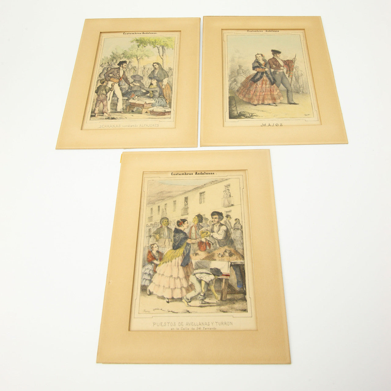 1854 Costumbres Andalusas Lithographs by Antonio Chamán Set of 3