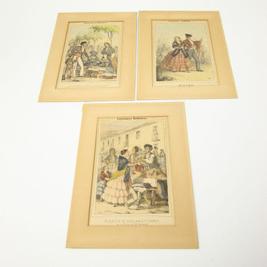 1854 Costumbres Andalusas Lithographs by Antonio Chamán Set of 3