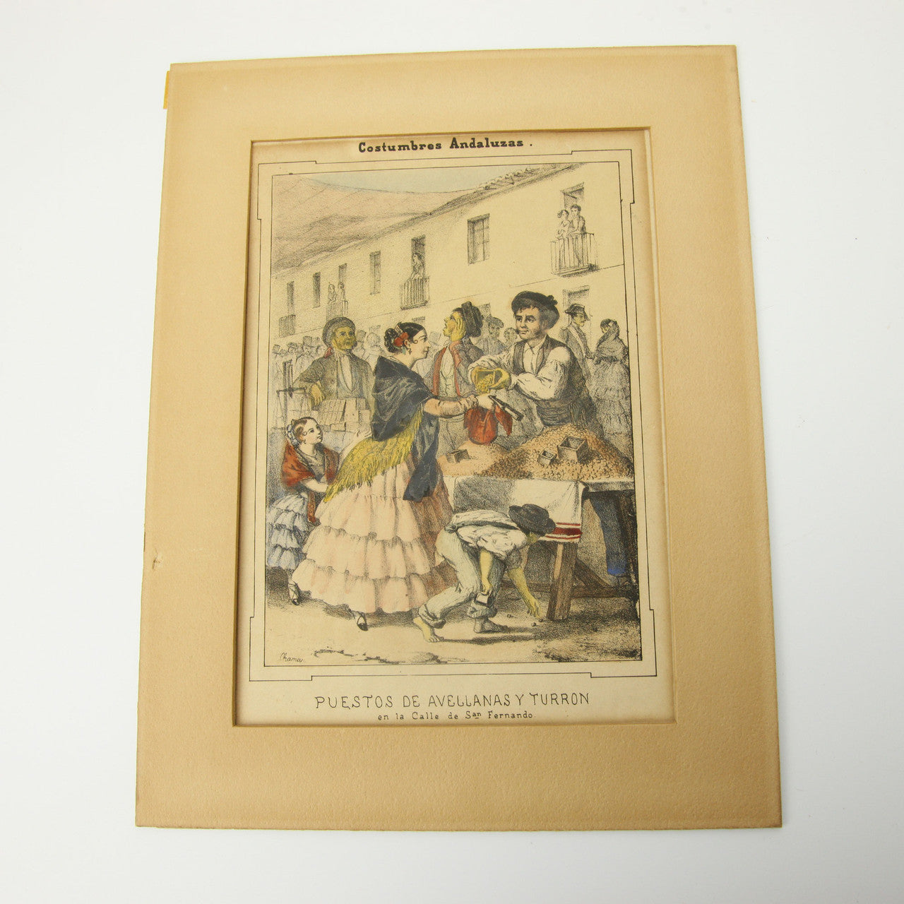 1854 Costumbres Andalusas Lithographs by Antonio Chamán Set of 3