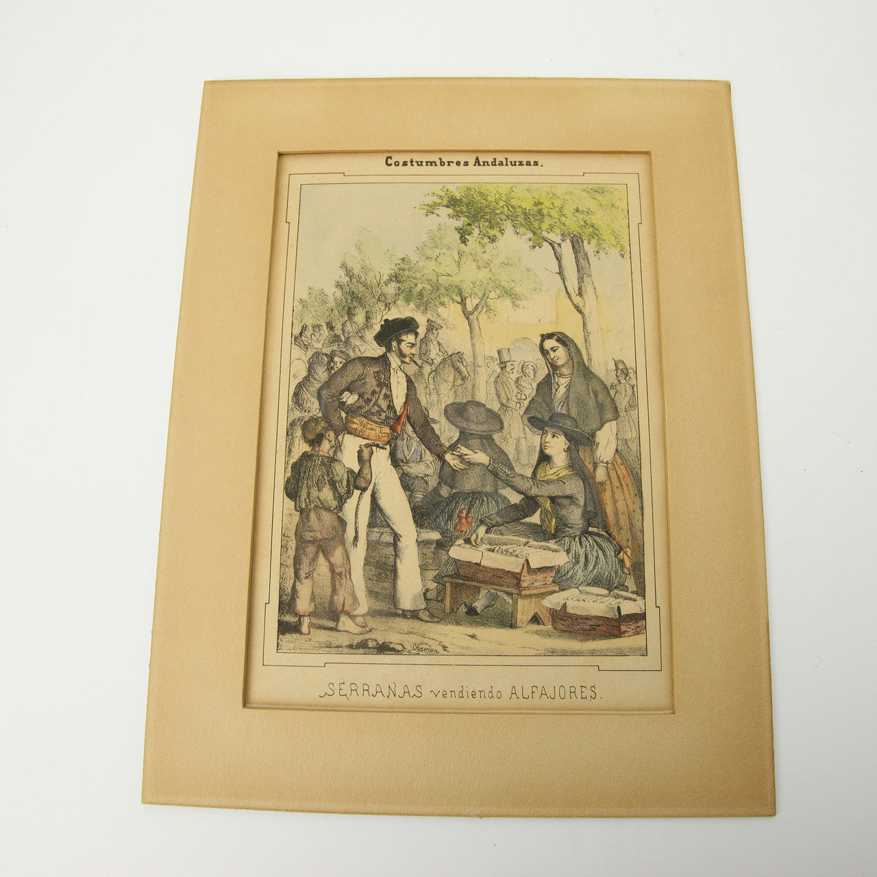 1854 Costumbres Andalusas Lithographs by Antonio Chamán Set of 3