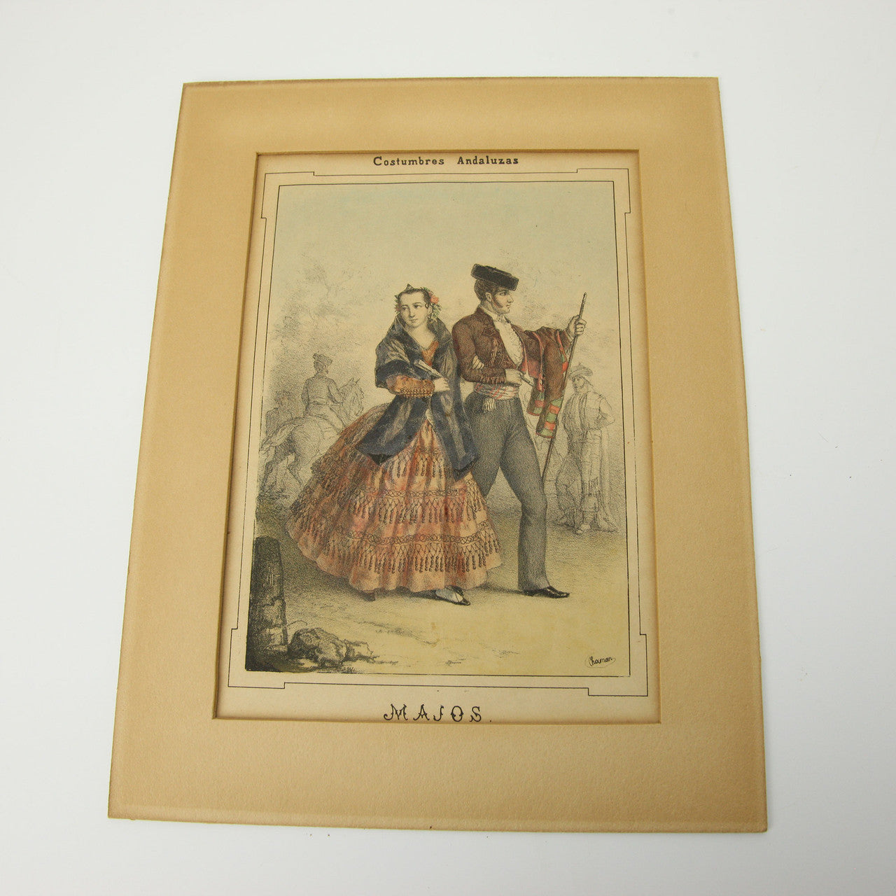 1854 Costumbres Andalusas Lithographs by Antonio Chamán Set of 3