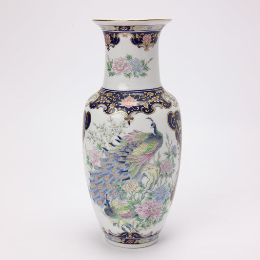 Vintage Toyo Japanese Peacock Porcelain Vase