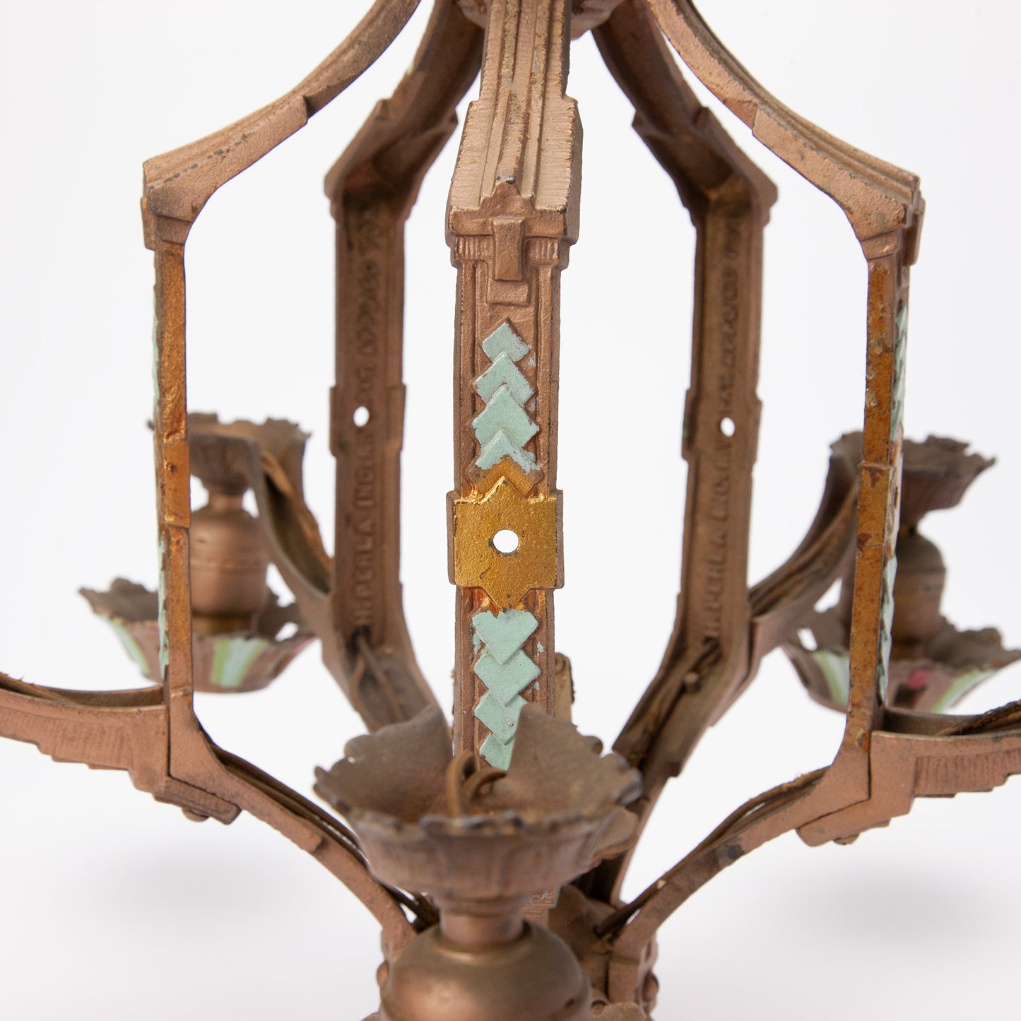 Spanish Revival Art Deco Polychrome 6 Light Chandelier - Needs Rewiring