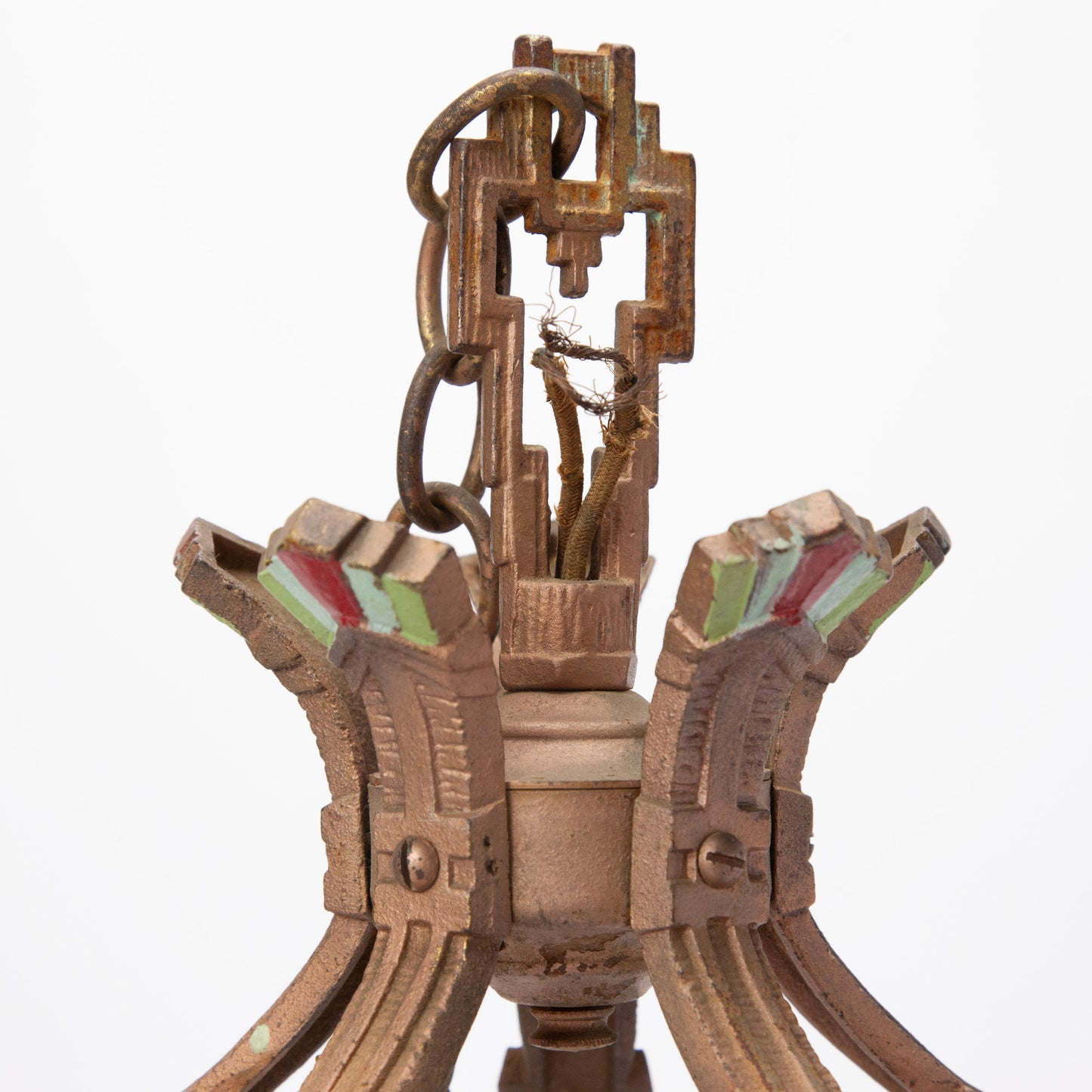 Spanish Revival Art Deco Polychrome 6 Light Chandelier - Needs Rewiring