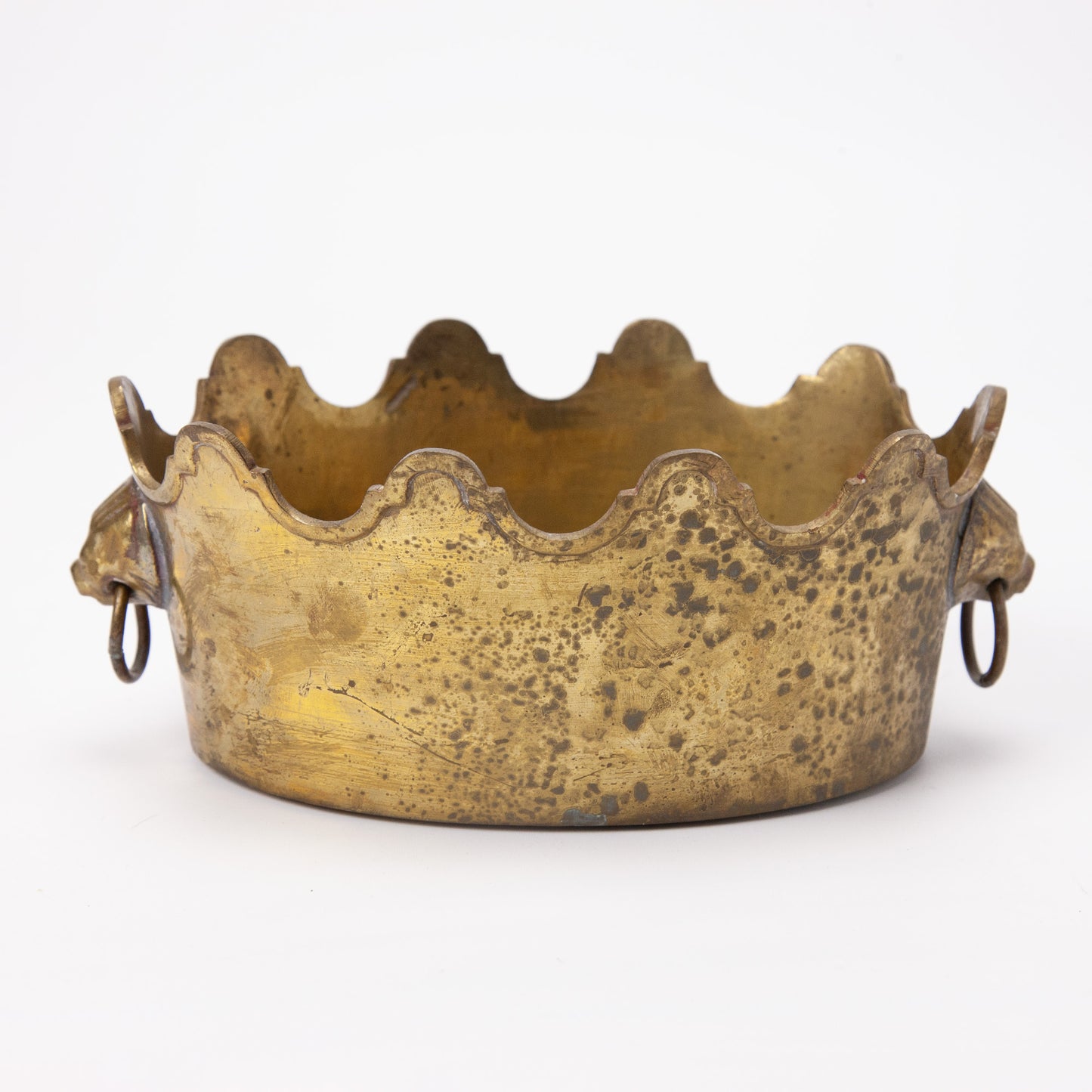Vintage Brass Scalloped Cache Pot Lion Head Planter