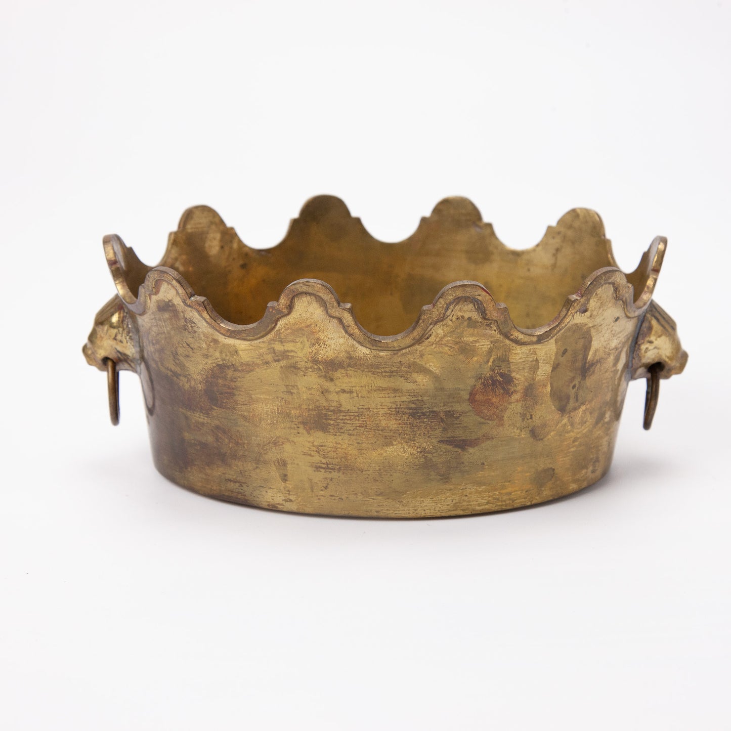 Vintage Brass Scalloped Cache Pot Lion Head Planter