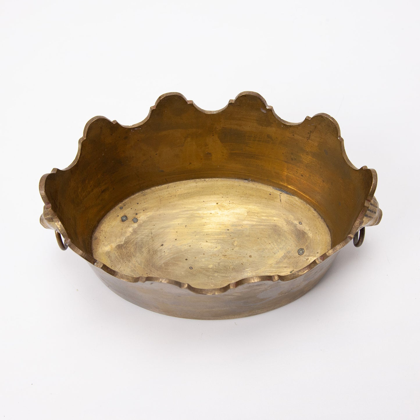 Vintage Brass Scalloped Cache Pot Lion Head Planter