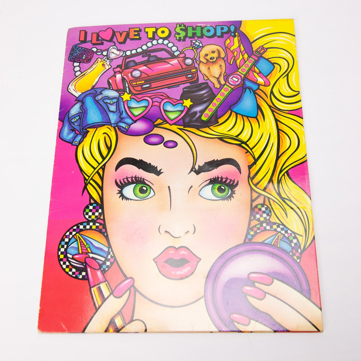 1989 Lisa Frank I Love to Shop Folder 3 Hole Pocket Unpunched